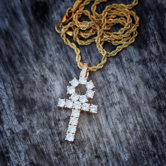 Iced Out Ankh Cross Pendant Lab Diamond W/ Chain